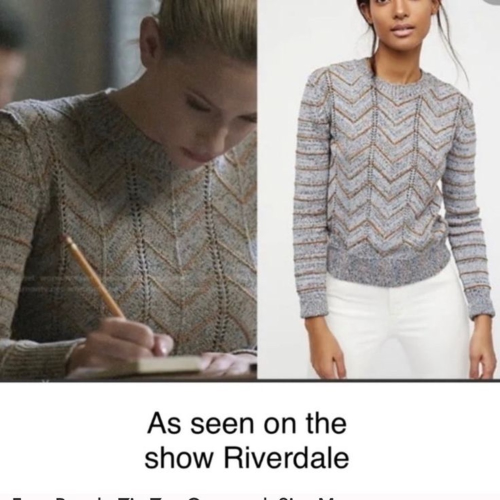 Free People Chevron Knit Sweater - Gray and Tan